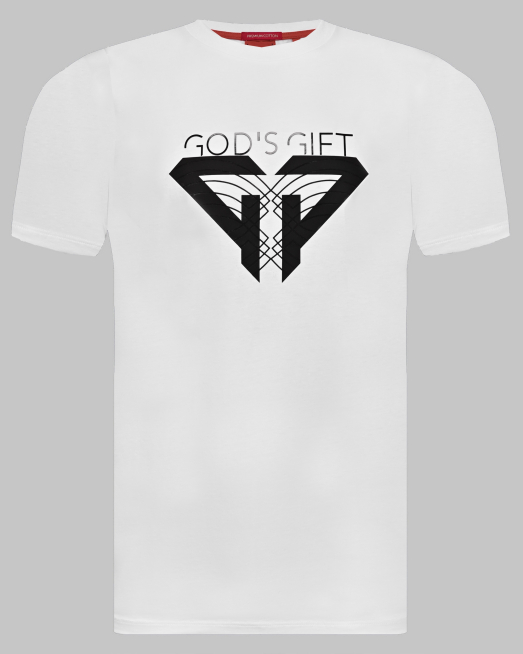 'БЯЛА ТЕНИСКА С ПРИНТ С НАДПИС "GOD`s GIFT" И ДЕКОРАТИВНИ ЛЕНТИ 