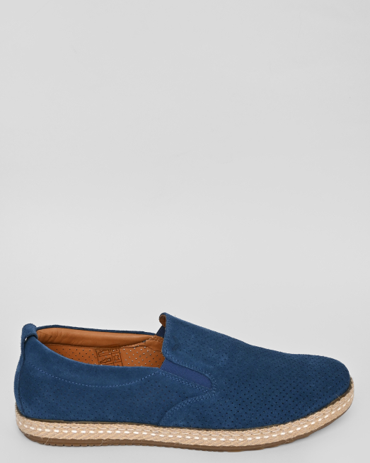 'ДЕНИМ СИНИ ЕСПАДРИЛИ ОТ КОЖА НАБУК С ПЕРФОРАЦИИ И ЛОГО