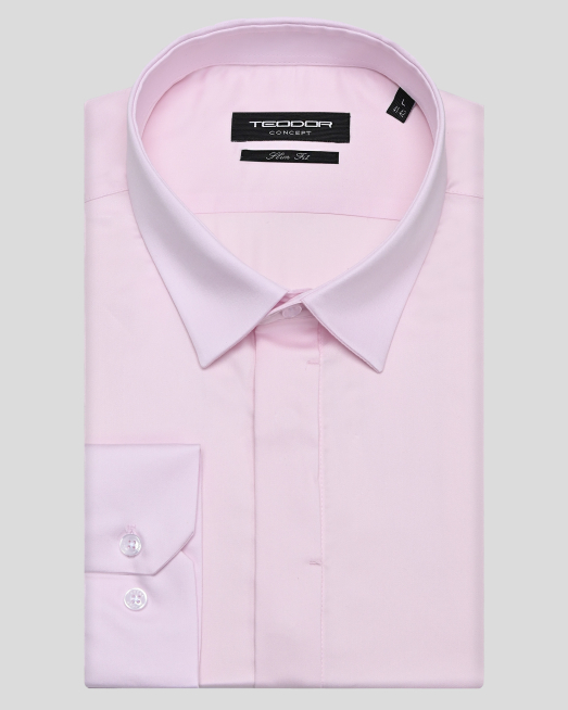 'СВЕТЛОРОЗОВА РИЗА ОТ САТЕНИРАН ПАМУЧЕН ПЛАТ СЪС СКРИТО ЗАКОПЧАВАНЕ