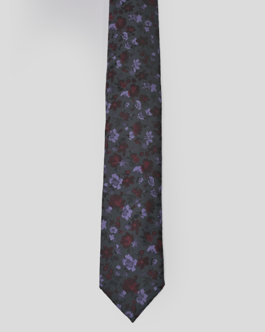 'ГРАФИТЕНО СИВА СТРУКТУРНА ВРАТОВРЪЗКА С КОНТРАСТНИ ФЛОРАЛНИ МОТИВИ