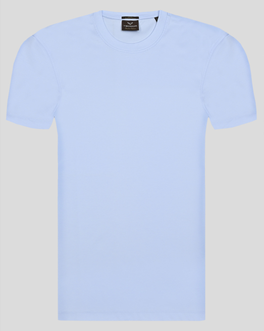 'СВЕТЛОСИНЯ ТЕНИСКА ОТ МЕРСЕРИЗИРАН ЕГИПЕТСКИ ПАМУК С КОПРИНЕН БЛЯСЪК