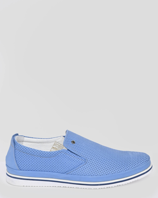 'СВЕТЛОСИНИ ЕСПАДРИЛИ ОТ ПЕРФОРИРАНА КОЖА НАБУК С ЛОГО 