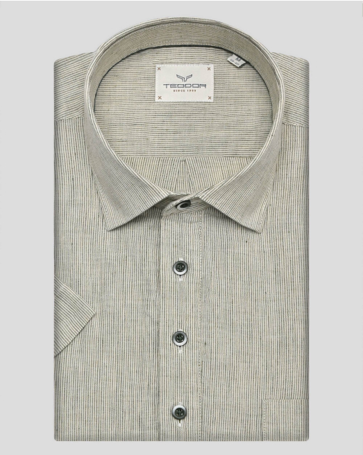 'ЗЕЛЕНА РИЗА МЕЛАНЖ С КЪС РЪКАВ ОТ ПАМУК И ЛЕН