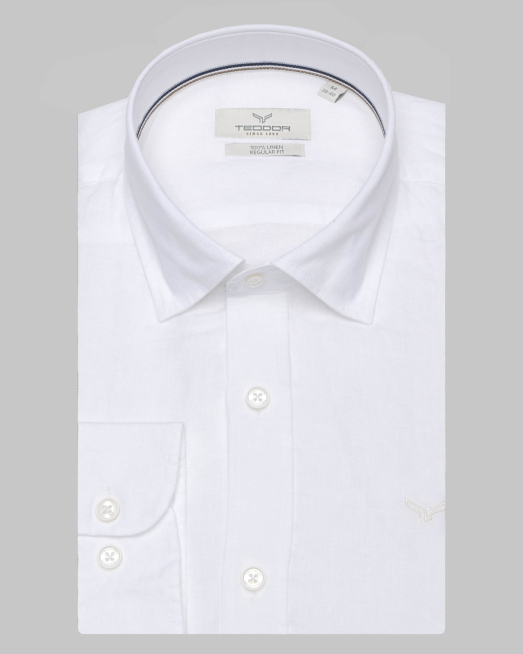 'БЯЛА ЛЕНЕНА РИЗА С БРОДЕРИЯ ЛОГО СВОБОДЕН СИЛУЕТ