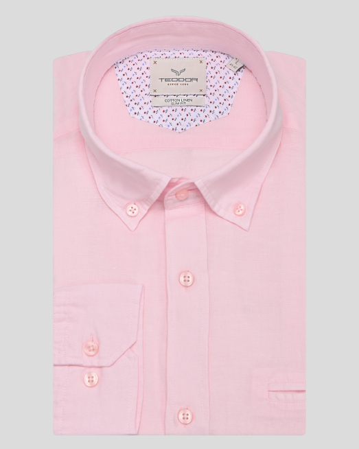 'СВЕТЛОРОЗОВА РИЗА С НАВИВАЩИ СЕ РЪКАВИ ОТ ЛЕН И ПАМУК 