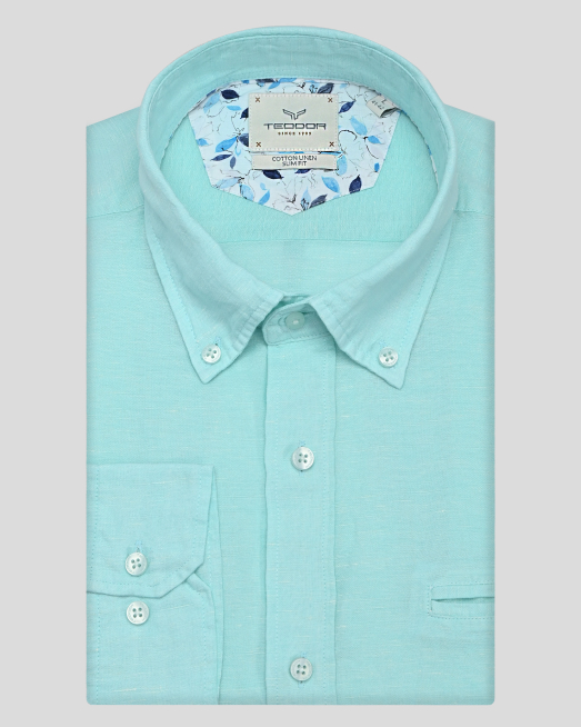 'РИЗА С НАВИВАЩИ СЕ РЪКАВИ ОТ ЛЕН И ПАМУК В ЦВЯТ МИНТ 