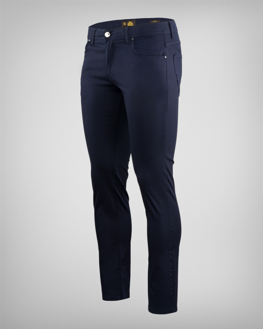 'ТЪМНОСИН ПАНТАЛОН H8S С КОЖЕНА ЛОГО ЕМБЛЕМА И БРОДЕРИЯ ПОДПИС