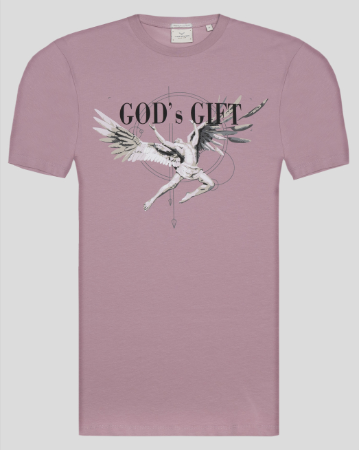 'ЛИЛАВА ТЕНИСКА С ЕФЕКТЕН ПРИНТ И НАДПИС GOD' S GIFT ОТ  PREMIUM ПАМУК 