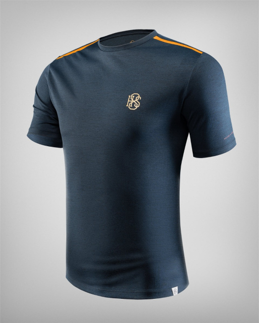 'ТЪМНОСИНЯ ТЕНИСКА С КОНТРАСТНИ КАНТОВЕ И ПРИНТ ЛОГО H8S 