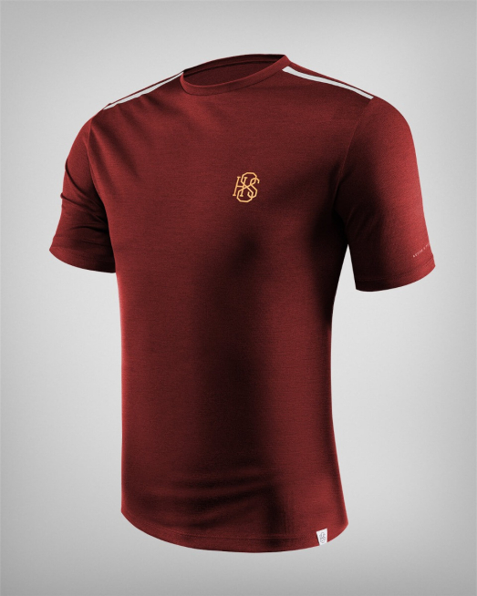 'ТЕНИСКА С КОНТРАСТНИ КАНТОВЕ И ПРИНТ ЛОГО H8S В БОРДО
