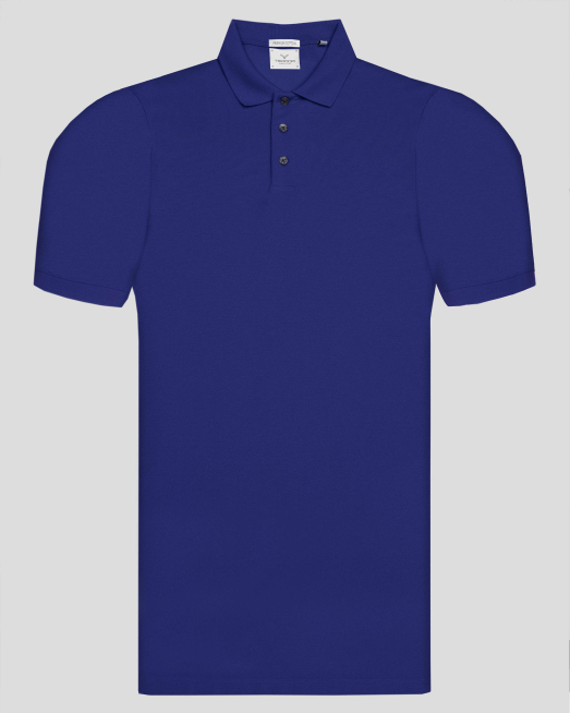 'ТЕНИСКА С ПОЛО ЯКА И ТОНАЛЕН ПРИНТ ЛОГО В ДЕНИМ СИН ЦВЯТ