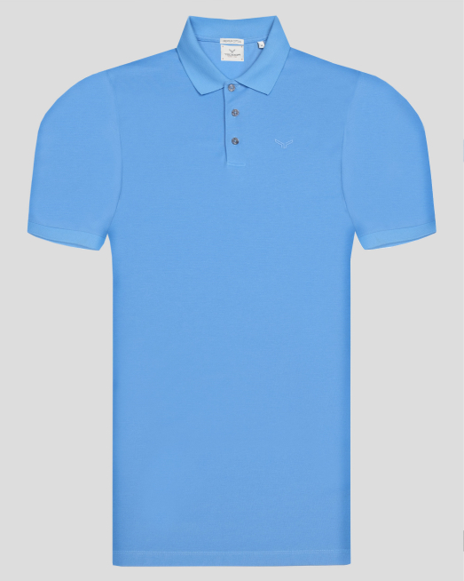 'СИНЯ ТЕНИСКА С ПОЛО ЯКА И ТОНАЛЕН ПРИНТ ЛОГО