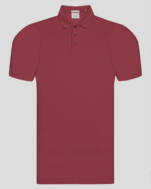 'ТЕНИСКА С ПОЛО ЯКА И ТОНАЛЕН ПРИНТ ЛОГО В СВЕТЛО БОРДО
