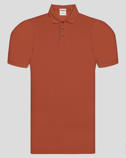 'ОРАНЖЕВА ТЕНИСКА С ПОЛО ЯКА И ТОНАЛЕН ПРИНТ ЛОГО 