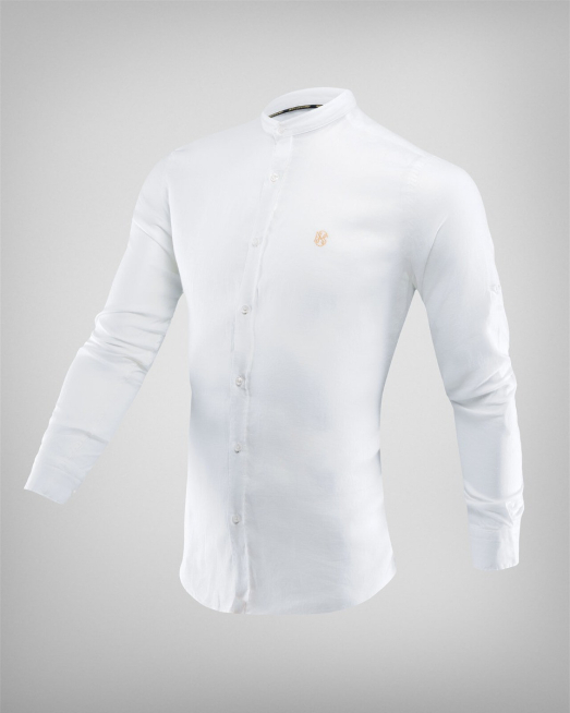 'БЯЛА ФИНА ЛЕНЕНА РИЗА С ПОПСКА ЯКА  И БРОДЕРИЯ ЛОГО H8S