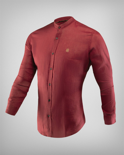 'ФИНА ЛЕНЕНА РИЗА С ПОПСКА ЯКА И БРОДЕРИЯ ЛОГО H8S В БОРДО