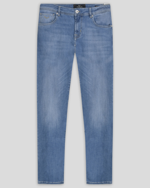 'СИНИ ДЪНКИ 5 ДЖОБА С КОНТРАСТНА БРОДЕРИЯ ЛОГО СВОБОДЕН СИЛУЕТ