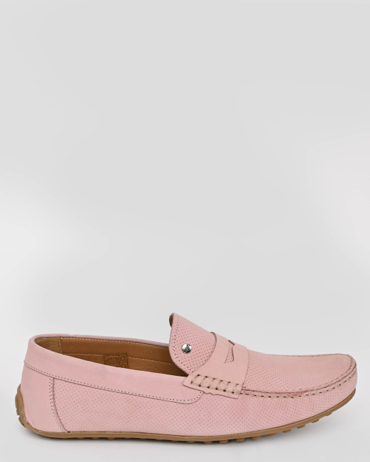 'РОЗОВИ МОКАСИНИ ОТ КОЖА НАБУК С ПЕРФОРАЦИИ И ЛОГО