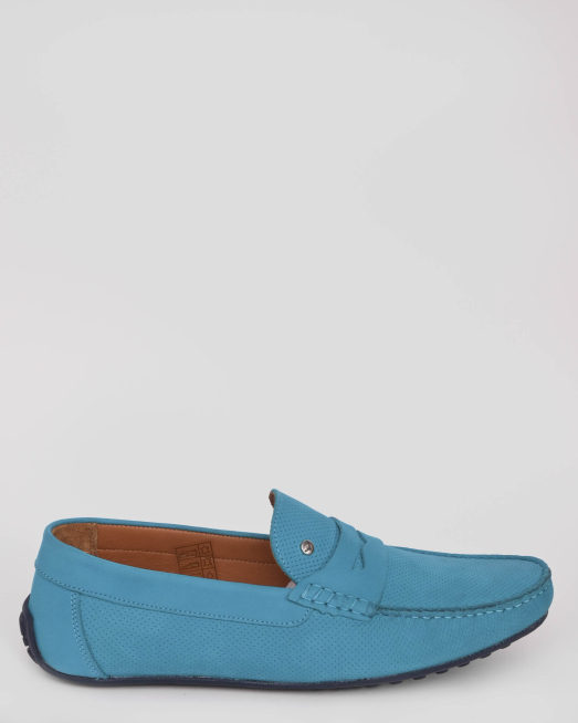 'МОКАСИНИ ОТ КОЖА НАБУК С ПЕРФОРАЦИИ В ЦВЯТ ПЕТРОЛ