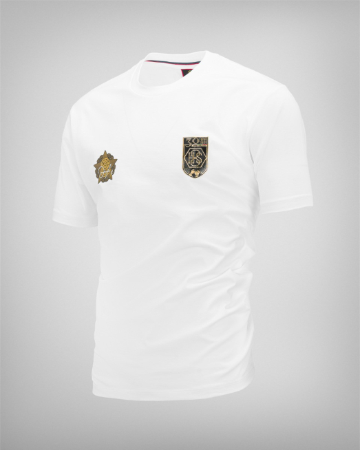 'БЯЛА ТЕНИСКА H8S С ПРИНТ ЗЛАТНА ЗВЕЗДА С ПОДПИС И  ЮБИЛЕЙНО ЛОГО