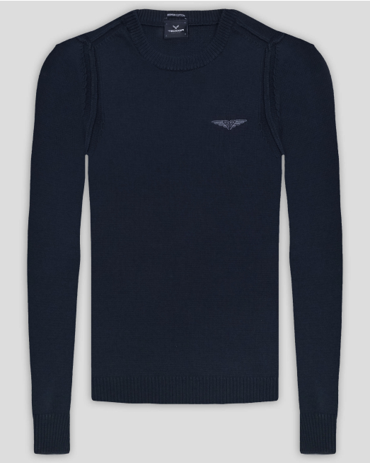 'ТЪМНОСИН ПУЛОВЕР С ОБЛО ДЕКОЛТЕ ОТ PREMIUM ПАМУК