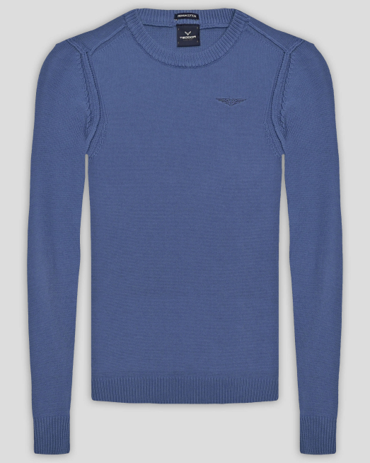 'ПУЛОВЕР С ОБЛО ДЕКОЛТЕ ОТ PREMIUM ПАМУК В ДЕНИМ СИН ЦВЯТ