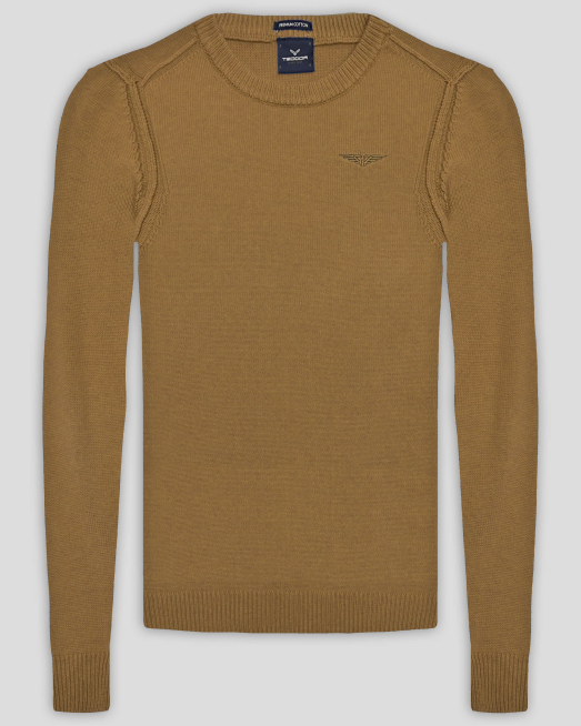 'ПУЛОВЕР С ОБЛО ДЕКОЛТЕ  ОТ PREMIUM ПАМУК В ЦВЯТ ГОРЧИЦА