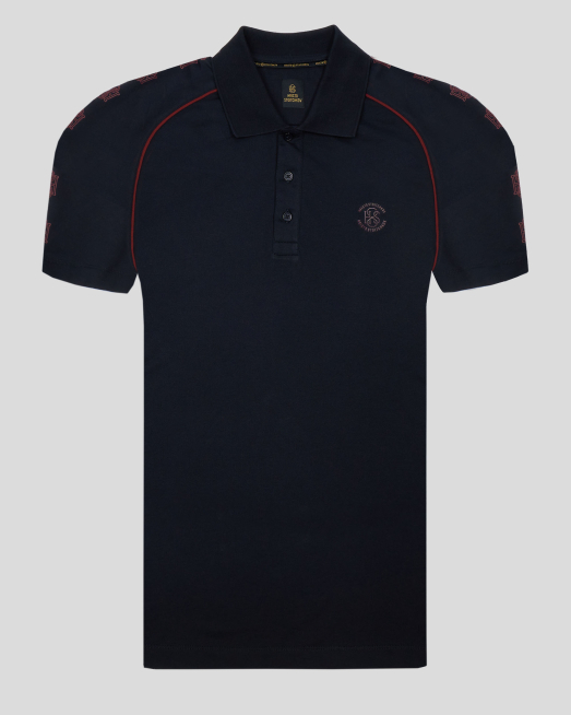 ' ТЪМНОСИНЯ ПОЛО ТЕНИСКА С КОНТРАСТЕН ЛОГО ПРИНТ H8S 