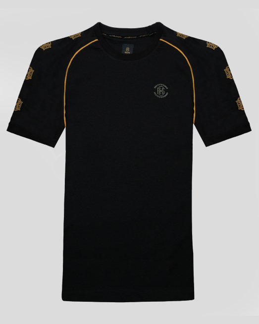 'ДЕТСКА ЧЕРНА ТЕНИСКА С ОБЛО ДЕКОЛТЕ И КОНТРАСТЕН ЛОГО ПРИНТ H8S