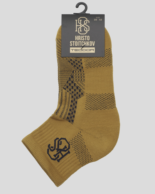' КЪСИ ЧОРАПИ  С ЛОГО ПРИНТ H8S  И ФИГУРАЛНИ МОТИВИ В ЦВЯТ ГОРЧИЦА