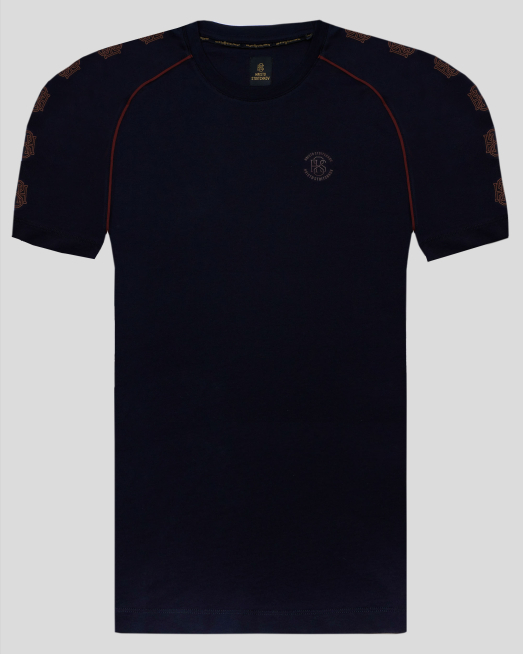 'ТЪМНОСИНЯ ТЕНИСКА С ОБЛО ДЕКОЛТЕ И КОНТРАСТЕН ЛОГО ПРИНТ H8S