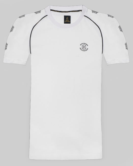 'БЯЛА ТЕНИСКА С ОБЛО ДЕКОЛТЕ И КОНТРАСТЕН ЛОГО ПРИНТ H8S