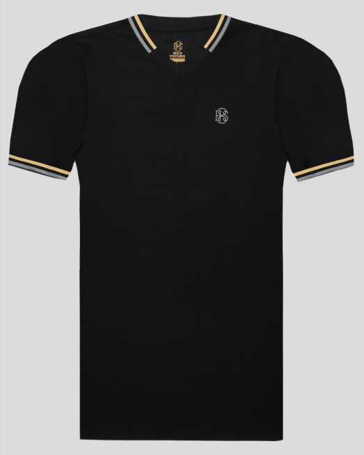 'ЧЕРНА ТЕНИСКА H8S С V-ОБРАЗНО ДЕКОЛТЕ И РЕЛЕФЕН ЛОГО ПРИНТ