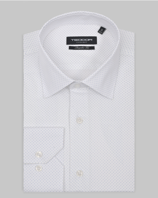 'БЯЛА КЛАСИЧЕСКА РИЗА В СИТЕН ПРИНТ СВОБОДЕН СИЛУЕТ