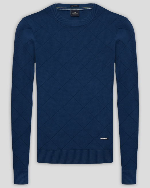 ' ПУЛОВЕР НА РОМБОВЕ ОТ PREMIUM ПАМУК В ЦВЯТ ПЕТРОЛ