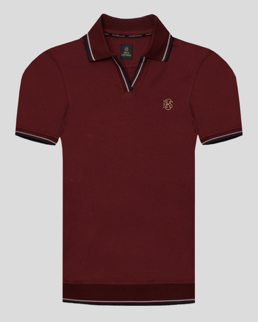 ' ТЕНИСКА H8S С ПОЛО ЯКА И КОНТРАСТНА ДЕСЕНАЦИЯ В БОРДО