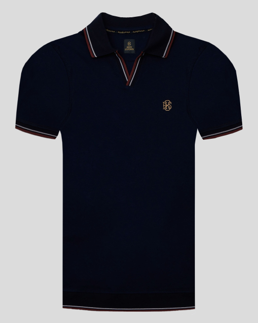 ' ТЪМНОСИНЯ ТЕНИСКА H8S С ПОЛО ЯКА И КОНТРАСТНА ДЕСЕНАЦИЯ