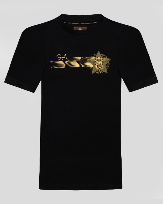 'ДЕТСКА ЧЕРНА ТЕНИСКА H8S С ЕФЕКТЕН ЗЛАТЕН ПРИНТ НА ГЪРДИТЕ