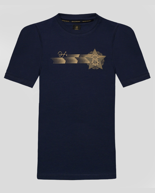 'ДЕТСКА ТЪМНОСИНЯ  ТЕНИСКА H8S С ЕФЕКТЕН ЗЛАТЕН ПРИНТ НА ГЪРДИТЕ
