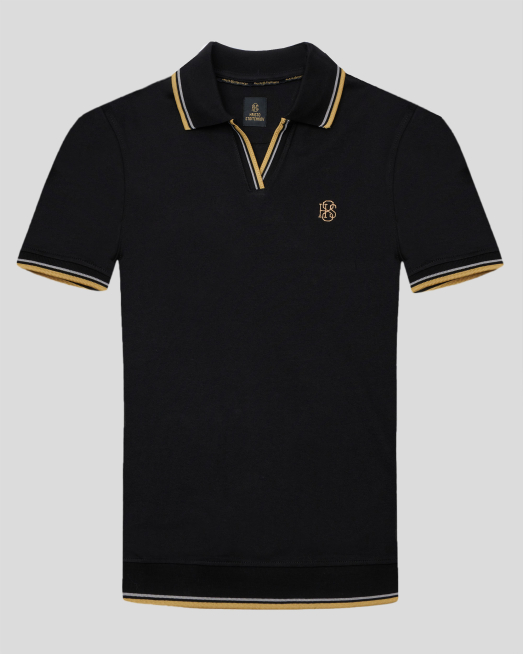 'ДЕТСКА ЧЕРНА ТЕНИСКА H8S С ПОЛО ЯКА И КОНТРАСТНА ДЕСЕНАЦИЯ