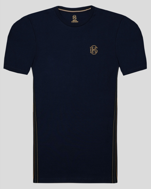 'ТЪМНОСИНЯ ТЕНИСКА С ОБЛО ДЕКОЛТЕ И КОНТРАСТЕН ЛОГО ПРИНТ H8S