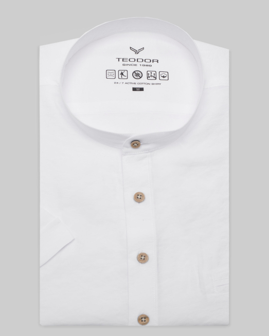 'БЯЛА РИЗА С ПОПСКА ЯКА И КЪС  РЪКАВ ОТ МОДАЛ И ПАМУК