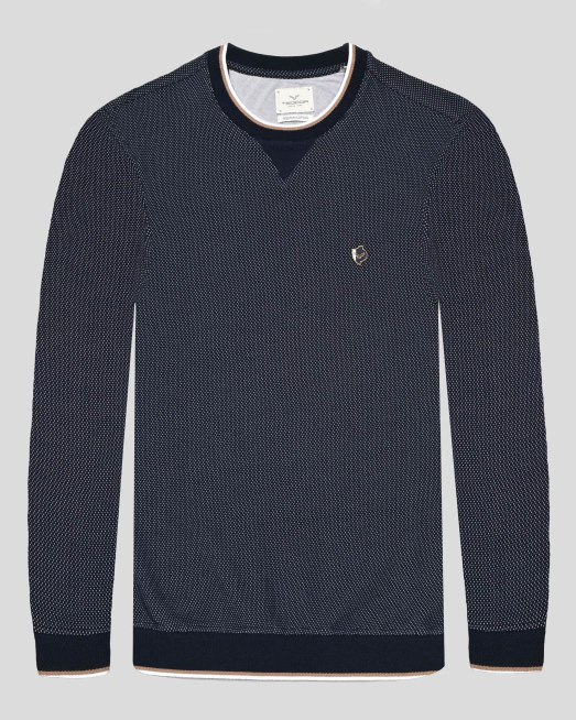 'ТЪМНОСИНЯ БЛУЗА ОТ PREMIUM ПАМУК В СИТЕН КОНТРАСТЕН ДЕСЕН  С ЛОГО 