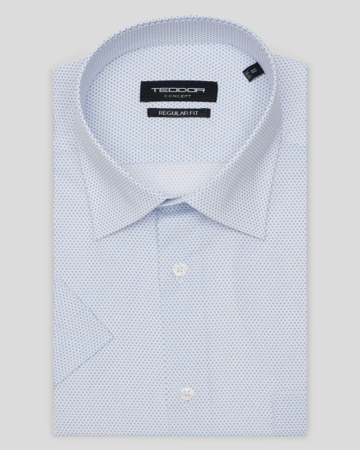 'БЯЛА КЛАСИЧЕСКА РИЗА С КЪС РЪКАВ  В СИТЕН ФИГУРАЛЕН ПРИНТ