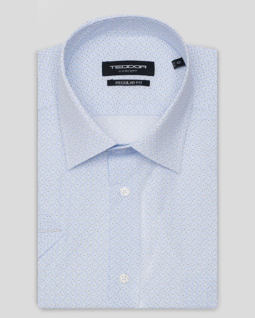 'БЯЛА РИЗА С КЪС РЪКАВ  С КОНТРАСТЕН ФЛОРАЛЕН ПРИНТ 