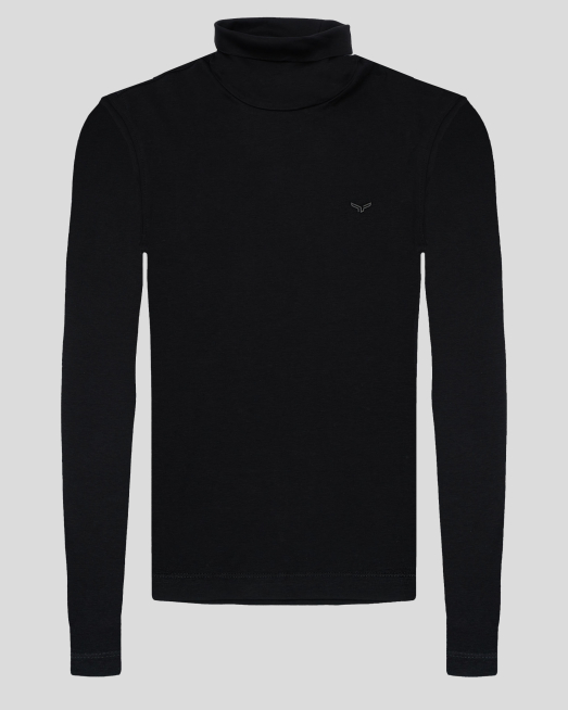 'ЧЕРНА БЛУЗА С ВИСОКА ПОЛО ЯКА ОТ 100%  PREMIUM ПАМУК