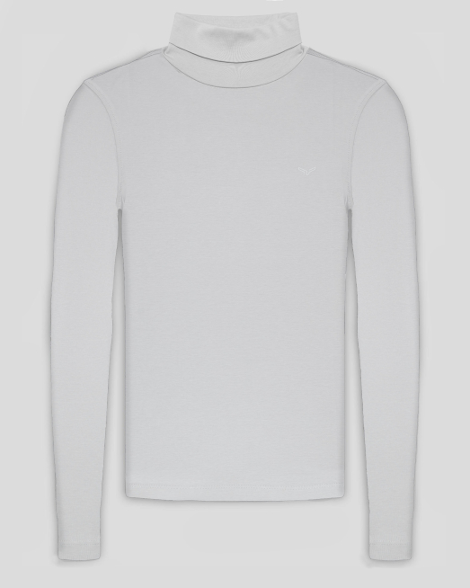 'СВЕТЛОСИВА БЛУЗА С ВИСОКА ПОЛО ЯКА ОТ 100%  PREMIUM ПАМУК