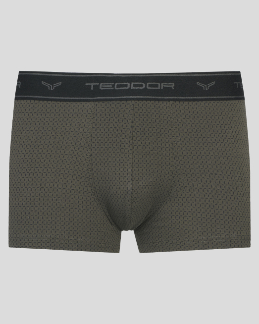 'ЗЕЛЕН БОКСЕР В СИТЕН ПРИНТ С  ВЪНШЕН ЛАСТИК И ЛОГО