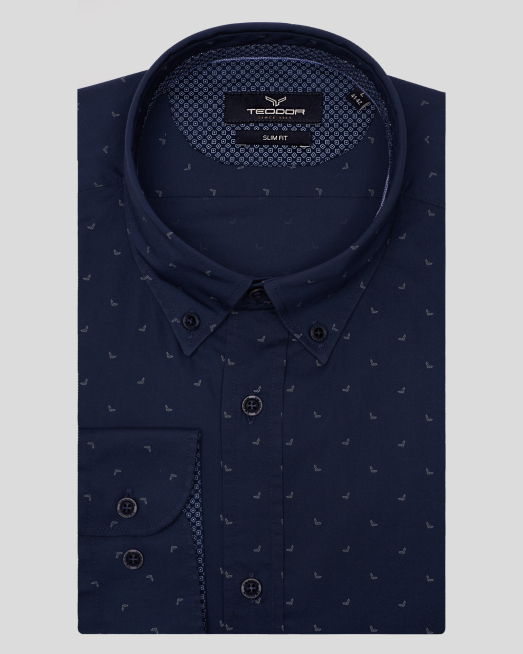 'ТЪМНОСИНЯ РИЗА В СИТЕН КОНТРАСТЕН ЛОГО ПРИНТ 