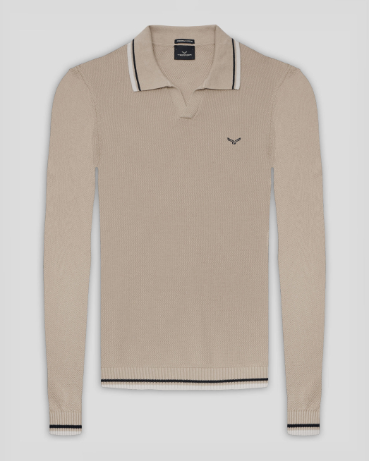 'БЕЖОВ СТРУКТУРЕН ПУЛОВЕР  ОТ PREMIUM ПАМУК С КОНТРАСТНА ДЕСЕНАЦИЯ 